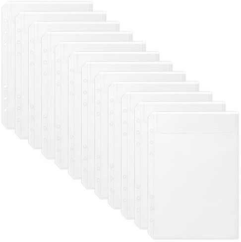 A5 6-Hole Clear PVC Binder Pockets – Pre-Punched Inserts for A5 6-Ring Binders, Zipperless Design, Pack of 12