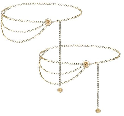 EUPSIIU 2 Stück Taillenkette Gürtel Gold Sexy Taille Kette, 130CM Bauchkette, Mehrschichtig Verstellbare Hüftkette Taille Kett Belly Chain, für Frauen und Mädchen Mädchen Kleid Taillenkette (Golden)