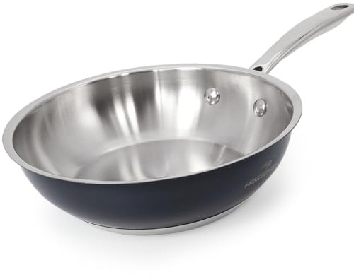 HOMICHEF sartén gris marino de 24 cm sin níquel de acero inoxidable (sin revestimiento antiadherente tóxico) - Sartén para cocina de inducción - Sartén noble wok de acero inoxidable sartene sin níquel