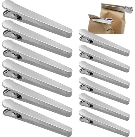 TETEWEVER 12 Stück Verschlussclips Edelstahl Clips für Tüten, Tütenklammern Wiederverwendbar Verschlussklammern Tütenclips für Beutel Lebensmittel Kaffee Brot 2 Größen 8cm＆11.5cm