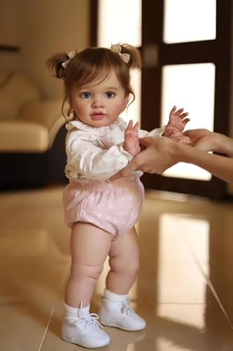 MineeQu 26 Zoll weichen kuscheligen Körper realistische Reborn Kleinkind Puppen lebensecht neugeborenes Baby sammelbar Kunstpuppe für Mädchen, sicher für Kinder ab 3 Jahren