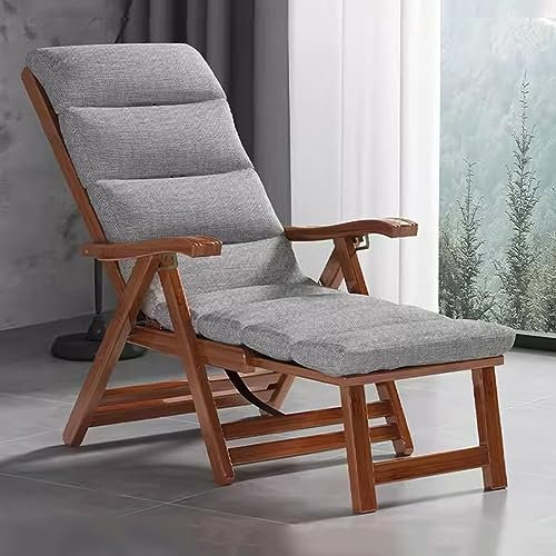 Sonnenliegen aus Holz, Gartenliege, verstellbare Rückenlehne, tragbarer Liegestuhl für Senioren, Faltbarer Bambussessel für den Außenbereich (Farbe: Grau, Größe: Walnuss)