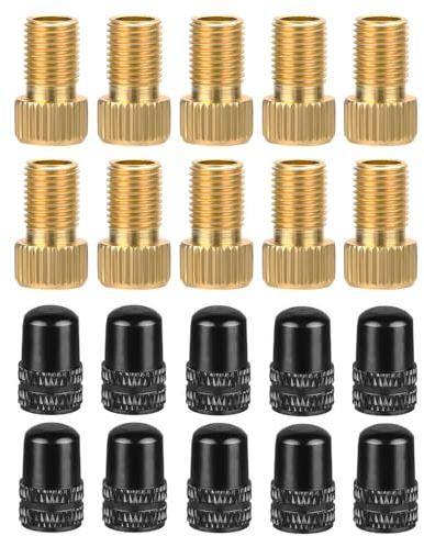 Saipor 10 adaptadores de latón para válvulas Presta + 10 tapones de válvula Schrader para bicicleta, Presta en Schrader AV válvula de coche, juego de adaptadores de válvula francesa, adaptador de