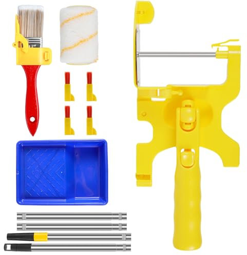 Foppla Kit de pinceaux pour bordure de peinture - Pour couper proprement les murs - Ensemble de coupe-bordures - Rouleau de peinture avec tige d'extension et plateau pour fenêtre, porte, plafond