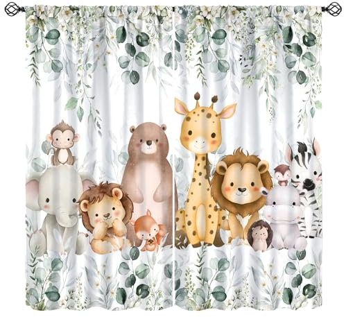 Safari-Vorhänge für Kinder, Waldtiere, Dschungeltiere, Fensterbehandlungen für Jungen und Mädchen, Schlafzimmer, niedlicher Cartoon-Löwe, Kinderzimmer, Vorhänge für Wohnzimmer, B 42 x L 54 (Dekor)