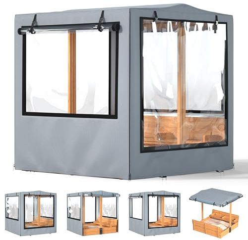 Copertura per sabbiera, 122 x 122 x 132 cm, impermeabile, resistente ai raggi UV, con finestre in rete con cerniera, ideale per cortile in legno, antivento, antipolvere e a prova di animali domestici