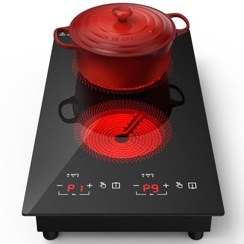 Placa de inducción de 2 fuegos, doble placa de inducción de 3000 W, 20 temperaturas y niveles de potencia, temporizador de 2 horas, para cualquier estufa plana, cocción por infrarrojos 220 v-240 V