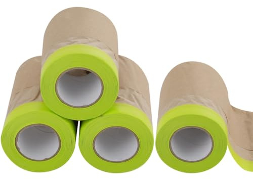 YOFAPA 4 Rolls Masking Paper for Spraying - 6 In x 50 Ft Brown Paper Tape Pre-Taped Paint Protection Paper for Cars, Furniture & Floors, Brown Adhesive Protective Film for Painting Projects