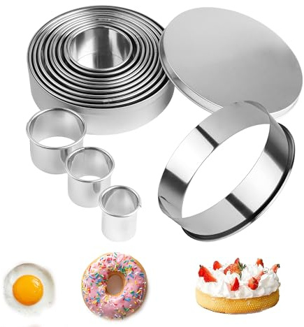 Yeenano Cortadores de Galletas,11 PCS Cortadores de Pastelería Redondos,Molde Galletas,Cortadore Galleta Acero Inoxidable con Caja de Almacenaje para Pastelería,Donas,Fondant,Hornear,Pasteles DIY