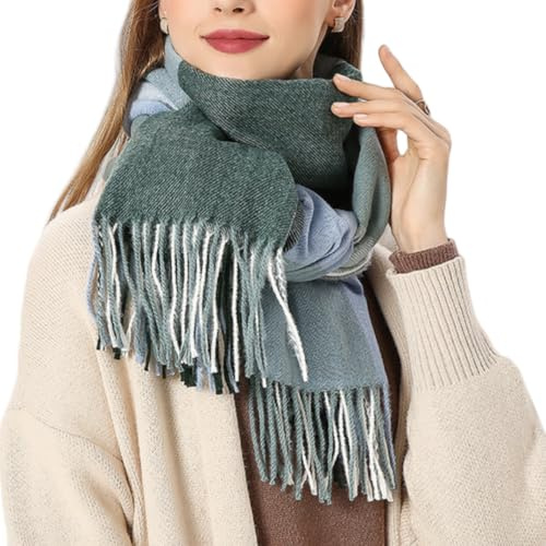 Bufandas Mujer Invierno Grande a Cuadros de invierno con tacto de cachemira para mujer Cachemira sintética Chal Cálido Moda Largas Bufandas Mujer Invierno de Punto con Flecos para Mujeres Hombres