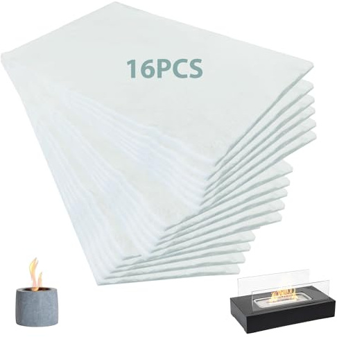 PRITOK 16 Piece Ceramic Wool Sponge for Bioethanol Fireplaces: 30x20x0.5 cm Ceramic Wool Wick Replacement Fiber Wick, Extend Fire Life and Burn Time for Fireplaces and Indoor Tabletop Fire Pits