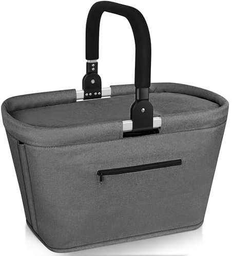 Anhow Vikbar picknickkorg, 35 l stor isolerad picknickkorg med lock tjock kylväska för hav, strand, resor, camping, grill, grå