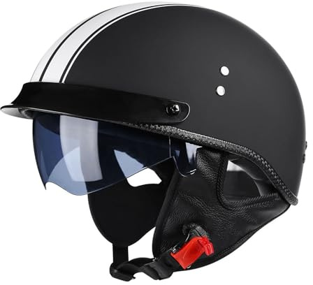 KKVGP Halbschalenhelm Halbhelme Mit ECE-Zertifizierung Vintage Brain-Cap Jethelm Rollerhelm Mit Visier Chopper Helm Motorradhelm Für Damen Und Herren(3,L=59~60cm)
