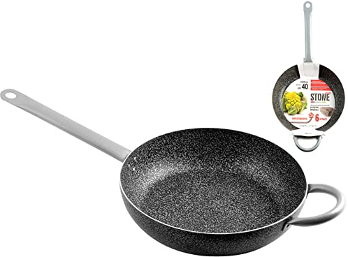 Home Family Stone Padella Antiaderente con Manico, Pietra, Nero/Grigio, 40 cm