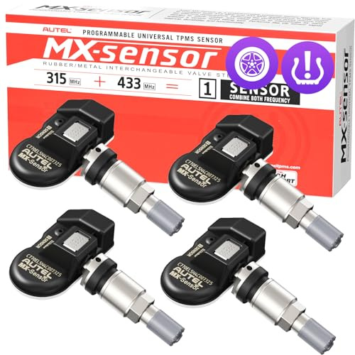 Autel TPMS Sensors Set of 4, MX Sensor 2 in 1 315MHz + 433MHz, TPMS Sensor Tire Pressure Sensors Programmable by MaxiTPMS TS408S TS501 TS508WF TS900 ITS600 MP900TS MS906PRO-TS (Press-in Metal Valve)
