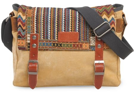 FANDARE Rétro Sac à Bandoulière Hommes/Femmes Business Commuter Crossbody Bag Outdoor Voyage Camping Grande Capacité Sac de Messager Respirant Toile Vert L