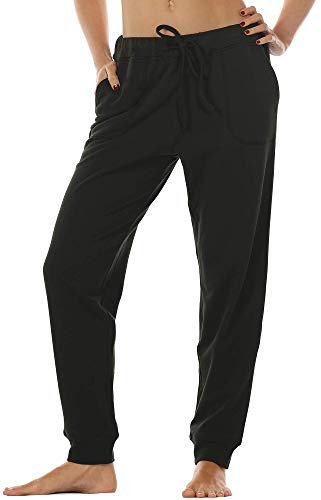 icyzone Damen Jogginghose Sporthose Lang Fitness Yoga Hose Freizeithose Trainingshose mit Taschen (S, Black)