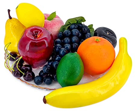 Lorigun Künstliche Früchte zur Dekoration gefälschte Früchte Requisiten, 10 Arten von Früchten (insgesamt 12 Stück)