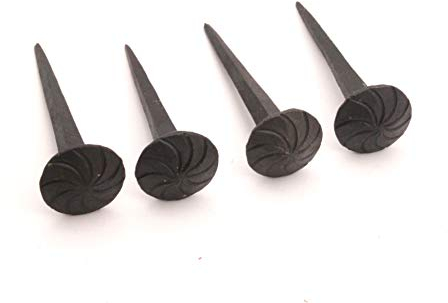 Set di 4 chiodi in ferro a testa rotonda rustici neri forgiati a mano (25 mm x 80 mm) – Chiodi decorativi da parete di alta qualità