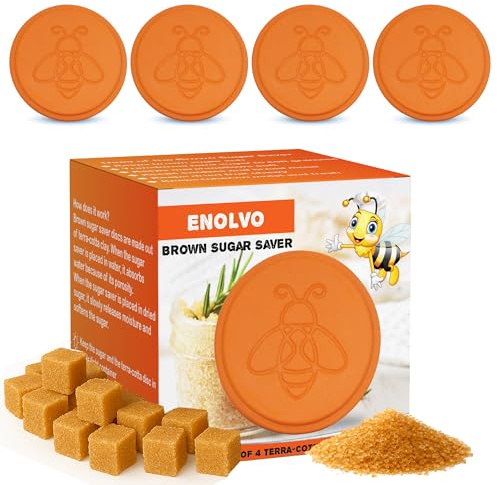 Enolvo Brown Sugar Saver and Keeper - Terra Cotta Bee Disc Ammorbidente per mantenere l'umidità del cibo, morbidezza e freschezza in magazzino, set da 4