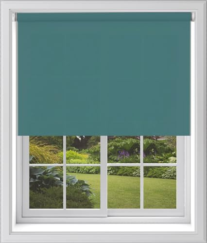 Teal Plain Dim Out Fabric Roller Blind Made To Measure Maximum of 120cm Width All Fitting Included Easy FIt Child Safe