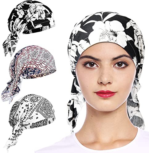 ELLEWIN Headwear 3 Pack Soft Head Scarf Wrap Slouchy Beanie Skull Cover Hat Cap Pre Tied Bandana Hair Loss for Women Girls