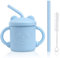 Vicloon Trinkbecher für Kinder aus Silikon,Kinder Trinklernbecher mit 2 Silikonstrohhalm,Strohbürste,Snack Cup Für Unterwegs Mit Deckel,Snack-Becher für Babys und Kleinkinder-Panda Stil