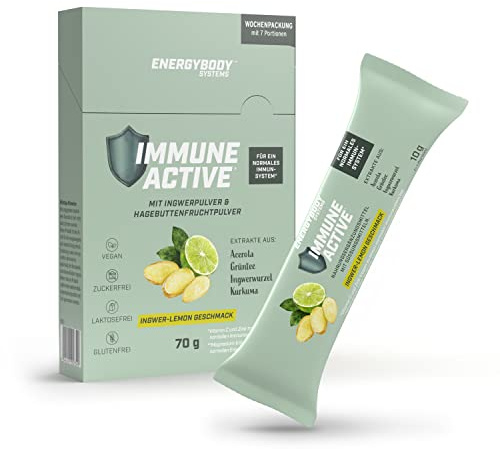 Energybody® Immune Active Vitamin Drink mit Superfoods / 7 Sticks á 10g mit Ingwer-Zitronen Geschmack/Nahrungsergänzung zur Unterstützung des Immunsystems mit wichtigen Vitaminen & Mineralstoffen