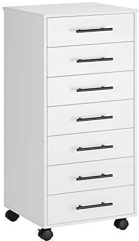 HOOBRO Rollcontainer mit 7 Schubladen, Aktenschrank, Holz Büroschrank, Büromöbel mit Schubladen, Aufbewahrungscontainer, für Büro, Arbeitszimmer, Einfache Montage, Weiß EWT07WJ01