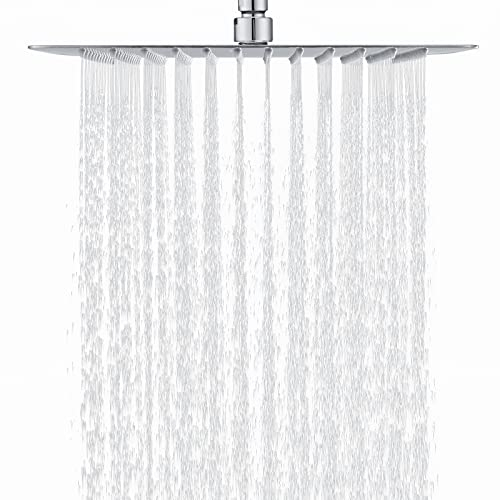 DETBOM Duschkopf Regendusche 30x30cm/12 Zoll Quadrat, 304 Edelstahl Regendusche Duschkopf Wassersparender mit 144 Silikondüsen mit Antikalk-Funktion, Regenduschkopf 360° Drehbar, Chrom