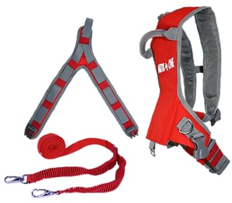 MDXONE Kids SKI Trainer Child SKI Harness with Absorb bungees 9' rope and removable seat harness (Fire Red)