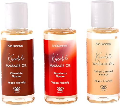 Ann Summers Kissable Massage Oil Set (3 x 50ml) – Edible Massage Oils for Date Night & Relaxing Body Rubs in Strawberry, Salted Caramel & Chocolate – Vegan, Cruelty-Free & Long-Lasting