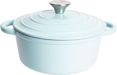 Lexi Home Olla holandesa esmaltada de hierro fundido con tapa de 2.8 cuartos de galón, sartén para salsa, servidor de pasta, olla superior de estufa, plato para pan de masa madre, pollo de cocción