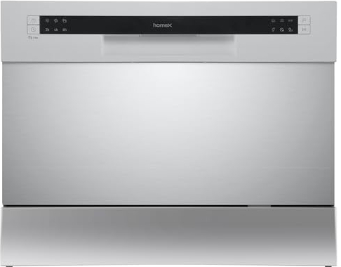 homeX Tischgeschirrspüler | Mini Geschirrspüler mit 6 Programmen | Spülmaschine klein für 6 Maßgedecke | Ideal für kleine Wohnungen | Aquastop | Startvorwahl | Tischspülmaschine GST6AE-S silber