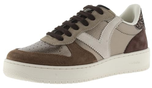 Victoria Basket Basse Madrid Effet Cuir Métallisé & Pièces en Croûte De Cuir & Arrière Pailletée 1258257 pour Femme Platino 39