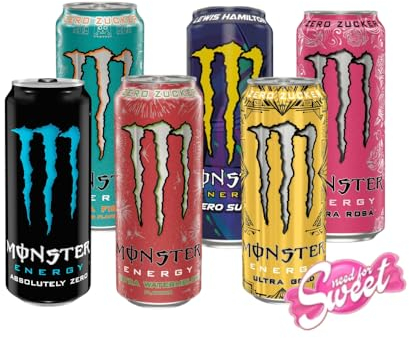 24x Monster Zuckerfrei 0,5l - Testpaket/Mixpaket - ohne Zucker - in praktischen Einweg Dosen (12 x 500 ml)