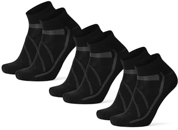 DANISH ENDURANCE Kurze Fahrradsocken, Sommer Rennrad Socken, Gepolstert, Herren & Damen, 3 Paar, Schwarz, 48-51