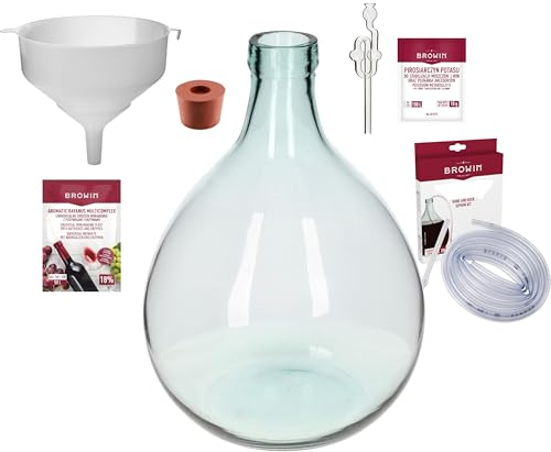 lilawelt24 Komplettes WEINSET |Gärballon|Glasballon|Weinballon|Glasgärballon|Gärung|Gärbehälter mit Gäraufsatz Glasgärballon|Weinzubehör|Weinhefe| Trichter (5L)