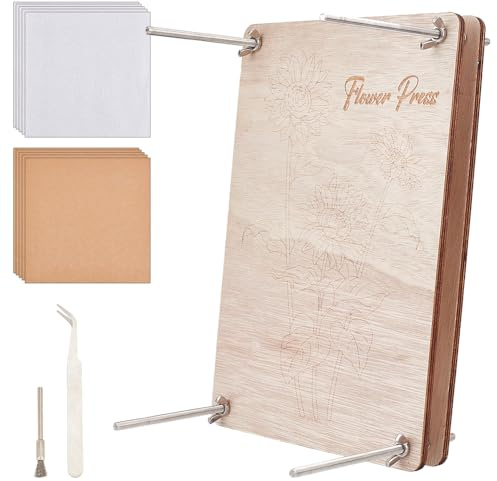 OLYCRAFT Kit profesional de prensa de flores de 8 capas de 27,5 x 27,5 cm, patrón de flores, kit de prensa de flores de madera grande, kit de prensa de flores secas, manualidades, kit de conservación