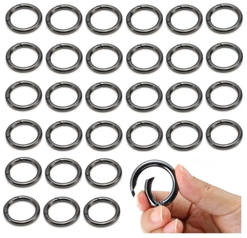 Ring karbinhake, 40 stycken runda karbinhakar runda karbinhakar 26 mm nyckelringar små för dagligt bruk på ryggsäck eller nyckelring, gör-det-själv-hantverk (svart)