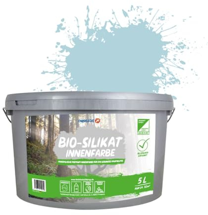 Farbklecks24 Bio-Silikat Innenfarbe Color 5L Pastell Blau, Wandfarbe, Silikatfarbe innen, für Allergiker empfohlen