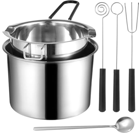 5 PCS Double Boiler Pot Set - Stainless Steel Double Boiler Melting Pot Set,Including 600 ML/0.6 QT and 1600 ML/1.7 QT Chocolate Melting Pots, Stainless Steel Pots, Spoon and Fork Tools for Melting