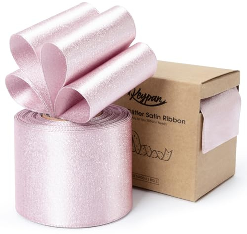 Keypan Pink Satin Wired Ribbon 2-1/2 Inch Double-Faced Sliver Glitter Ribbons for Valentines Day Tree Decoration Gift Wrapping Home Decor 10 Yards