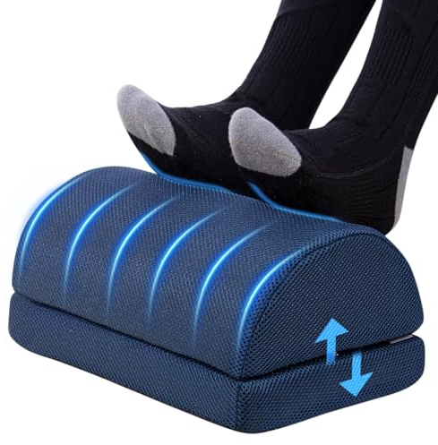 Todeco Fußstütze Unter Dem Schreibtisch, Höhenverstellbare Fußablage, Ergonomisches Fußstützenkissen mit Flauschfaser Fußtasche, Homeoffice Büro Zubehör Fußhocker Footrest (Blau)