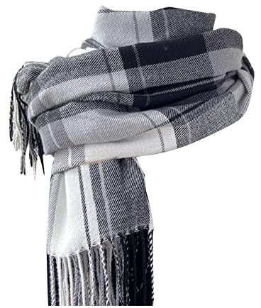 Generisch Damen Kaschmir Schal Wärmender Winter Schal Wendbares Modell mit Fransen Weiche große Kaschmir Decke Schal Lila Schal Weiß Mit Grau