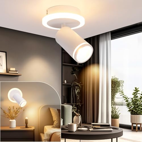 Taklampa med 1 vattentät spotlight, modern vit takspotlight, taklampa med lägre belysning 5 W+5 W GU10 LED-spotlight, varmvit 3 000 K, LED-spotlight för kök vardagsrum sovrum