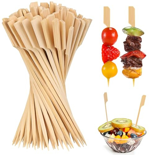 Pinchos de Madera,100 Piezas Pinchos de Bambú Brochetas de Bambú Pinchos de Paleta de Bambú Palitos De Cóctel Brochetas de Madera para Buffets BBQ Kebabs Aperitivos Hamburguesas