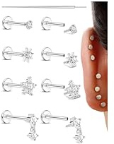Kakonia 20 g, 18 g, 16 g, helix piercing, tragus, piercing, för kvinnor, rostfritt stål, trådlös, näspiercing, push i platt rygg, stiftörhängen, guld, silver, läpp, laborre, conch, medusa, nostril