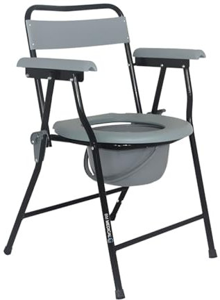 Chaise percée Bm Médical CP-200-P, Seau de 7 litres, Léger et portable pour une manipulation aisée - cadre noir