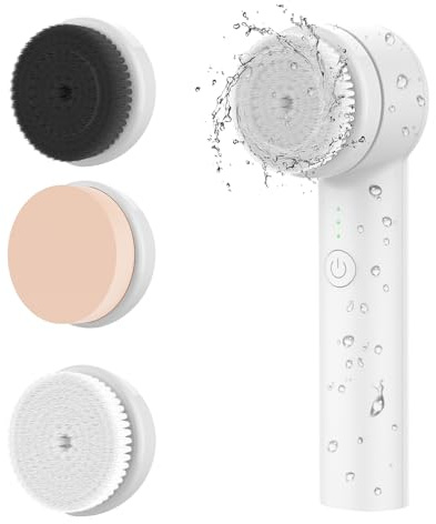 Rechargeable Face Scrubber, Electric Facial Cleansing Brush with Exfoliator and Sponge Brushheads, 3 Speeds Face Wash Brush, Gentle face exfoliator Brush for Men Women